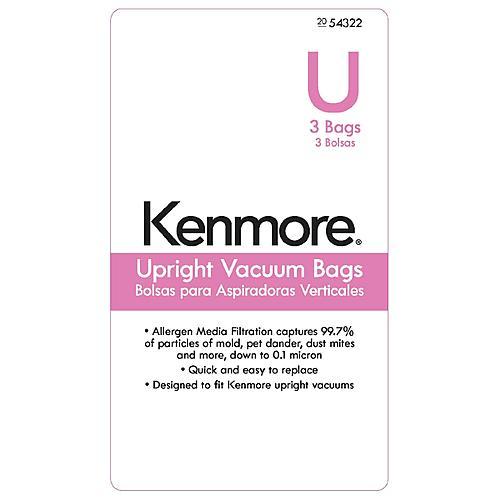 Kenmore 54322 3Pack Type U Upright Allergen Filtration Vacuum Bags
